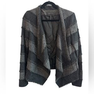 BCBG MAXAZRIA Aubree Two Tone Open Front Blazer Jacket Striped Fringe Size M